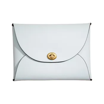 COACH Pouch Leather Wrist Bags Clutches Extra Large Women's Light Blue