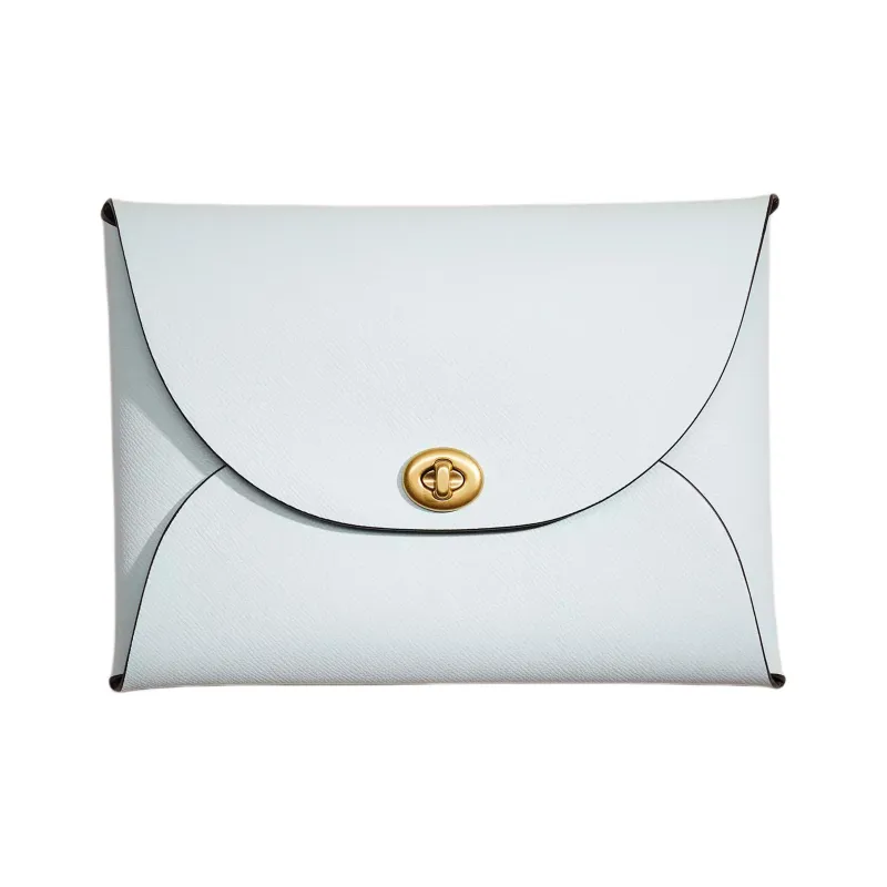 COACH Pouch Leather Wrist Bags Clutches Extra Large Women's Light Blue-0