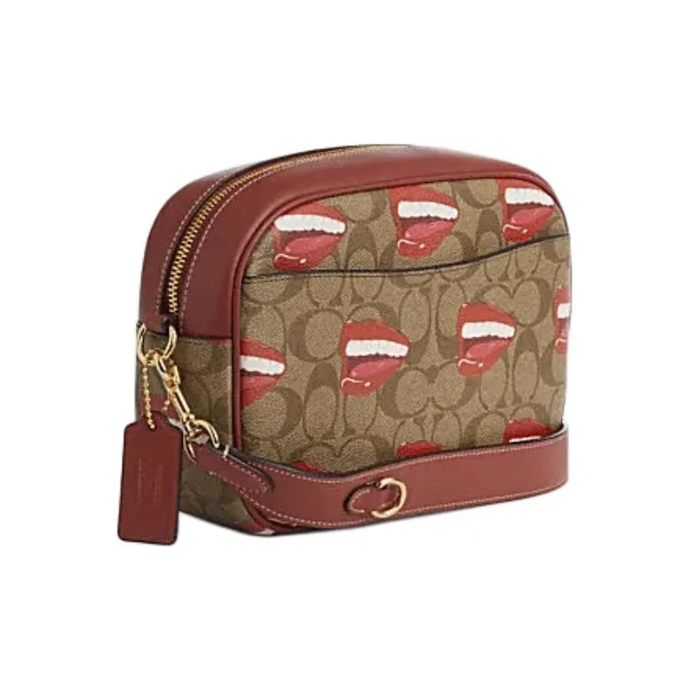COACH PVC With Skin Camera Bag, Shoulder Bag, Crossbody Bag Trumpets Women's Brown & Red-1
