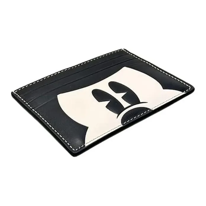 COACH Disney Collaboration Card Case Calfskin Coin Purses Card Holders Unisex Bronze & Black & White-1