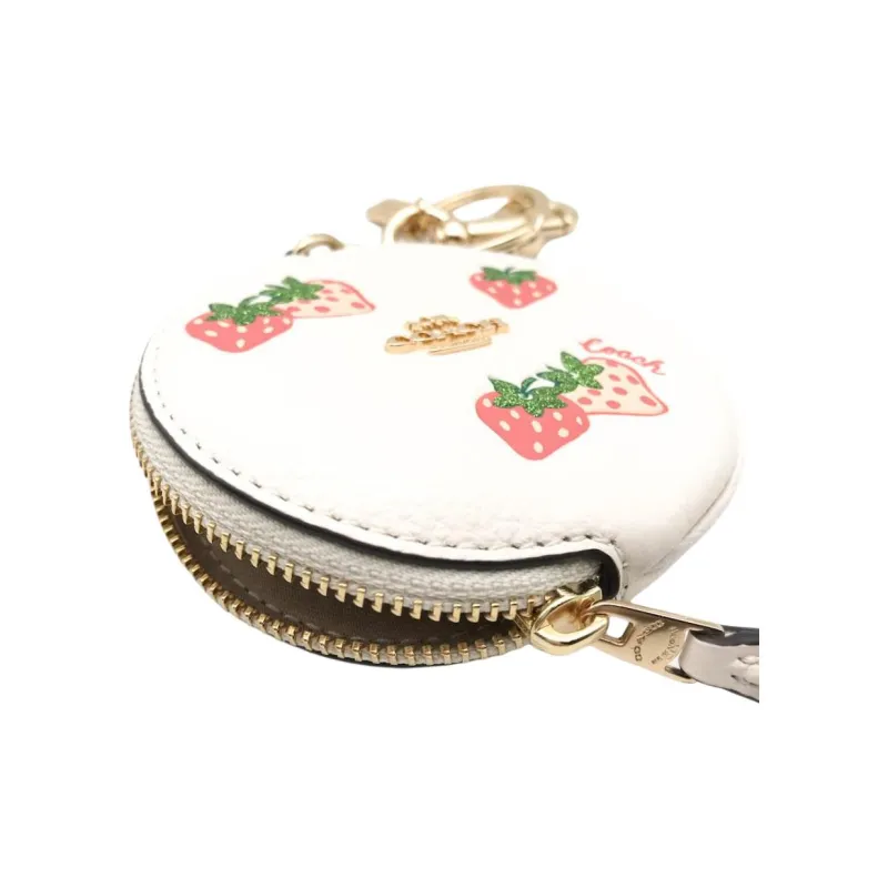COACH Pouch High Quality Pebbled Leather Key Pouch Coin Purse Women's White-3