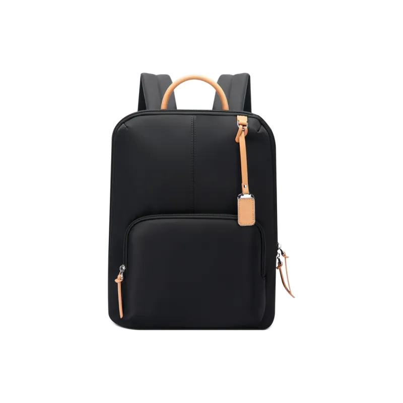 BOPAI Top Grain Cow Leather Fabric Backpack Laptop Bags Regular Unisex Black/Pink-1
