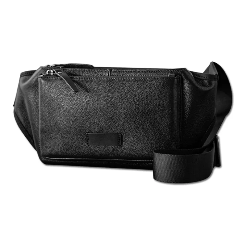 Back Step Cow Leather Crossbody Bag, Sling Bag, Backpack, Fanny Pack Regular Unisex Black-1