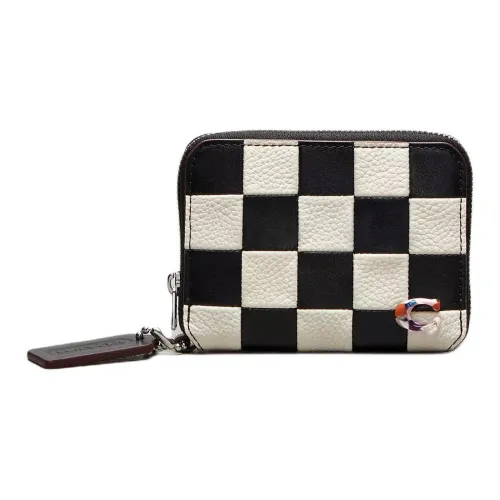 COACH Zip Around Leather Coin Purses Wallets Women's Black & Chalk