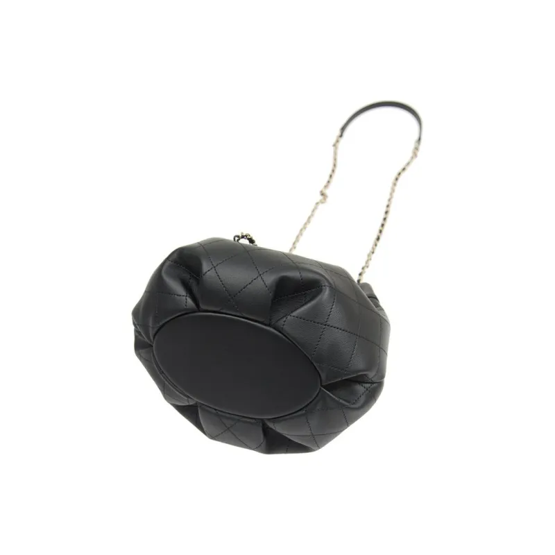 CHANEL Cow Leather Bucket Bag, Shoulder Bag, Crossbody Bag Trumpets Women's Black-3