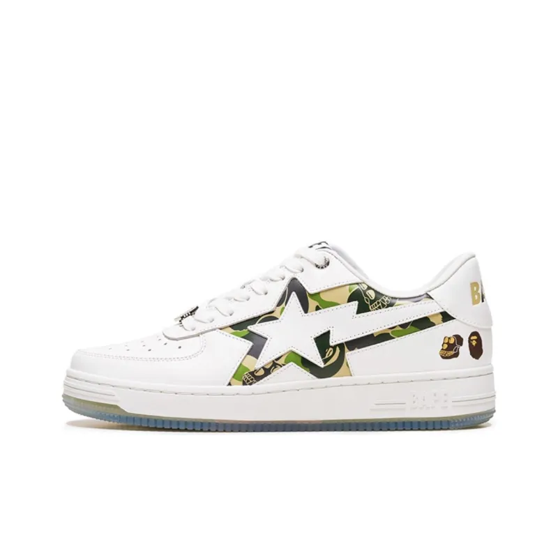A BATHING APE Wear Resistant Low Top Skateboard Shoes Men's White-0
