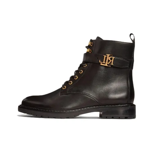 Lauren Ralph Lauren Burnished Logo-plaque Lace-up Leather Boots