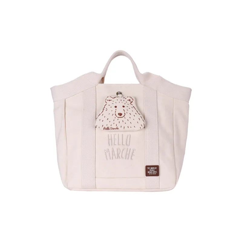 Hello Marche Fabric Canvas Bag Handbag Crossbody Bag Regular Unisex White-1