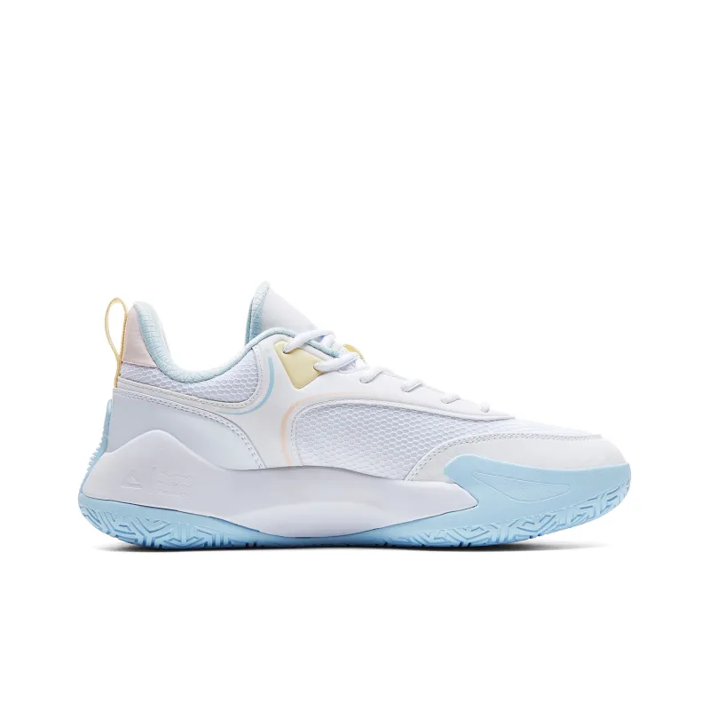 PEAK Sharp Marks Basketball Shoes Men Low Top All White Fine Blue-1