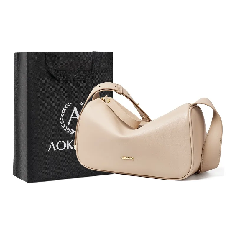 AOKANG Cow Leather With Synthetic Leather Shoulder Bag Women's Classic Black/Caramel Brown/Cream Apricot-9