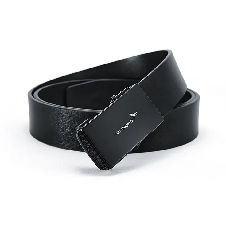 RED DRAGONFLY Business Lightweight Cow Split Leather Automatic Buckle Belt Men's Black Width 3.3cm-2