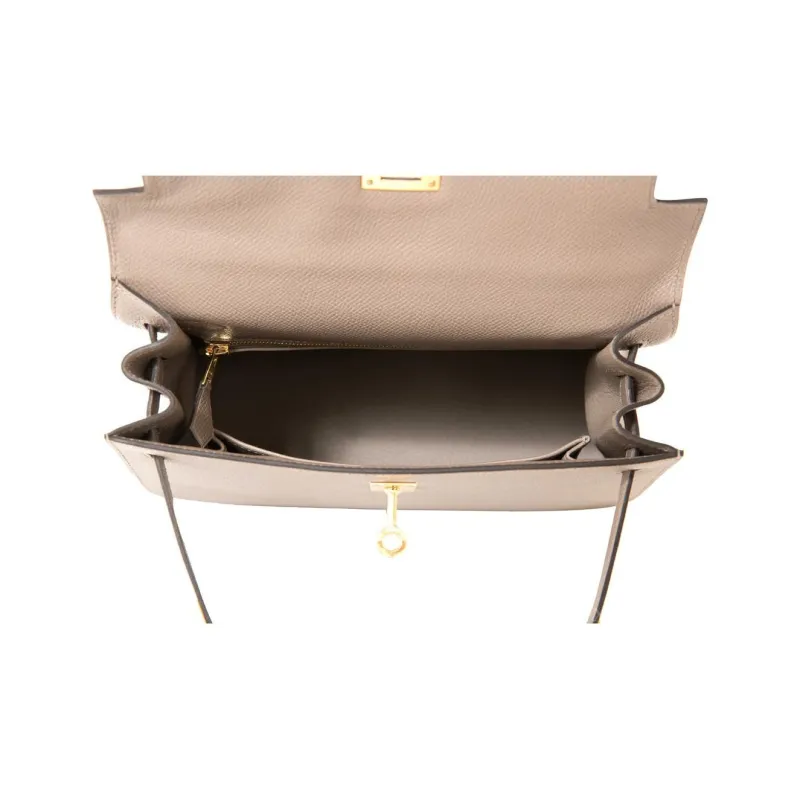 HERMES Kelly Epsom Cow Leather Handbag Women's M8 Gris Asphalte Asphalt Gray-6