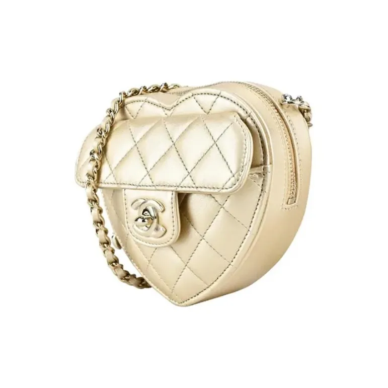 CHANEL Lambskin Shoulder Bag, Crossbody Bag Women's Gold-1