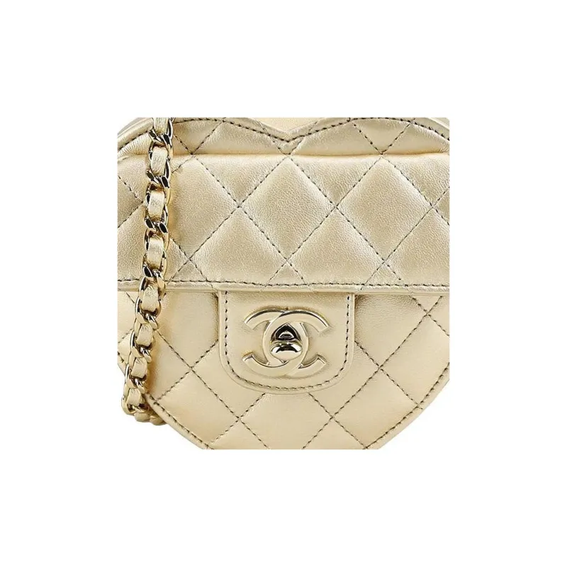 CHANEL Lambskin Shoulder Bag, Crossbody Bag Women's Gold-5