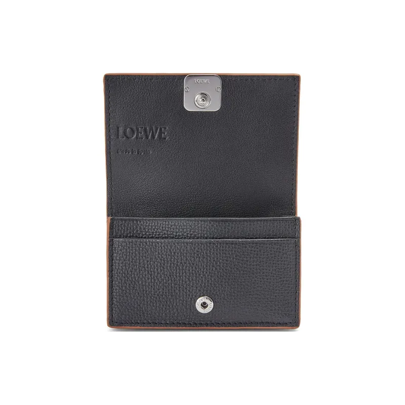 LOEWE Anagram Soft Grained Cow Leather Business Card Holder Card Case Women's Black-3