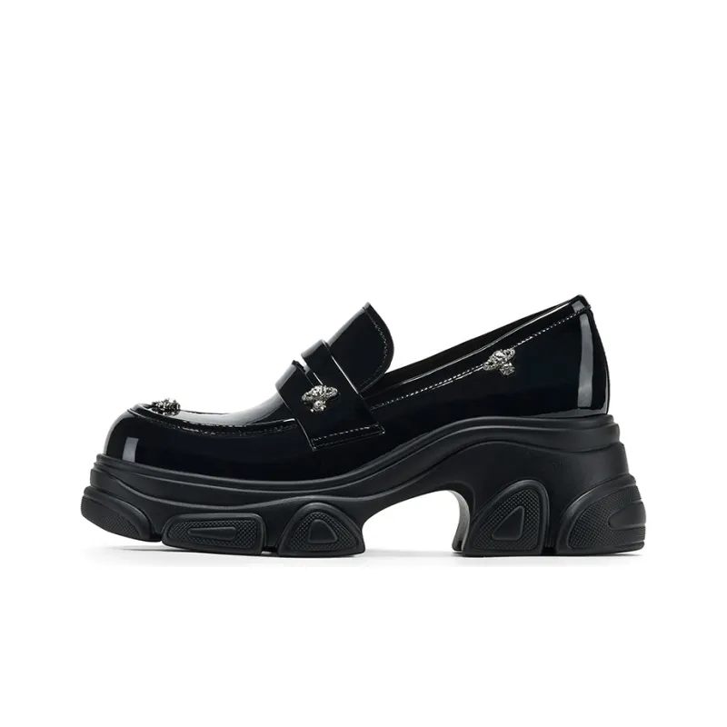 GG CC Ballet Flats British Style Versatile Loafers 7.5cm Women's Black-0