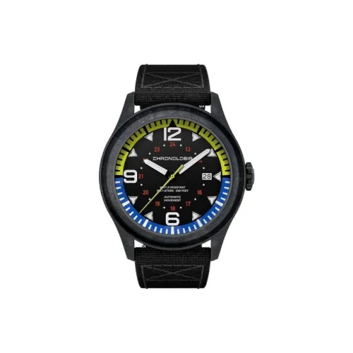 CHRONOLOGIA Crojeria Carbon Fiber Collection Wrist Watch Mechanical Movement Canvas Strap Black Dial Unisex 78706