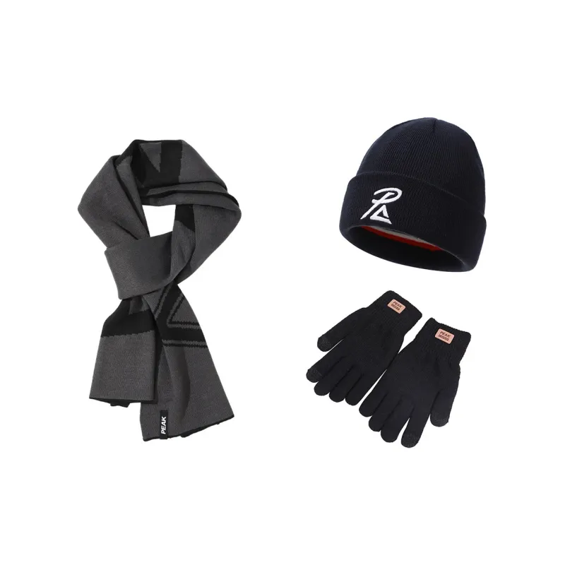 PEAK Knit Scarf Knitted Hat And Glove Three-Piece Set Unisex Multicolor-0