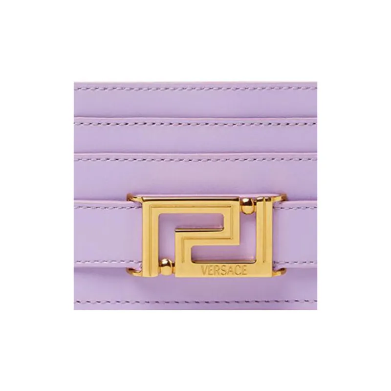 VERSACE Greca Goddess Cow Leather Wallet Card Clip Card Holder Women's Purple-3