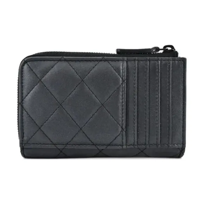 CHANEL Lambskin Card Holder, Coin Purse Women's Black-3