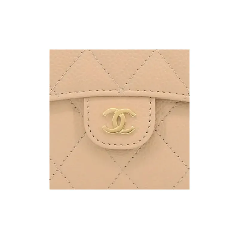 CHANEL Calfskin Wallet Women's Beige-4