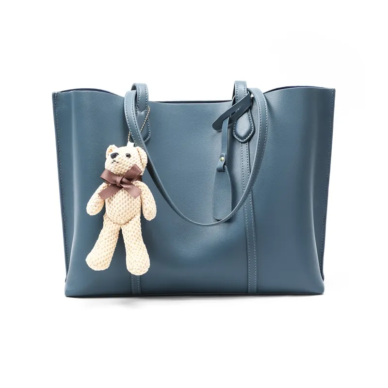 COMELY Cow Leather Patchwork Synthetic Leather Shoulder Bag Tote Regular Women's Blue Apricot Smoke Gray-1