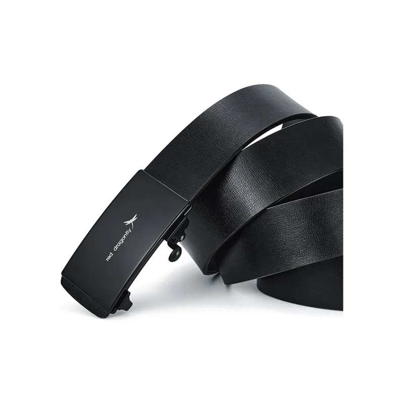 RED DRAGONFLY Business Lightweight Cow Split Leather Automatic Buckle Belt Men's Black Width 3.3cm-3