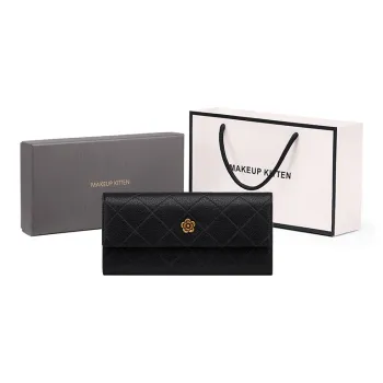 MAKEUP KITTEN Cow Leather Clutch Wallet Handbag Regular Women's Black