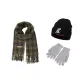 Jasper Fringe Scarf+Black Knitted Hat+Gray Glove