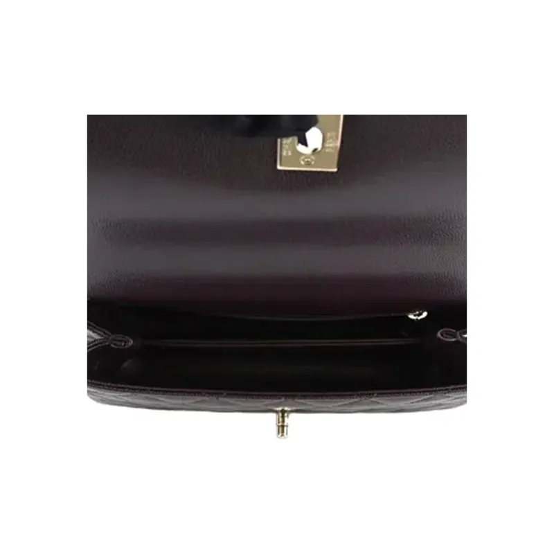 CHANEL Coco Handle Calfskin Flap Bag, One Shoulder Handbag Women's Dark Brown-4