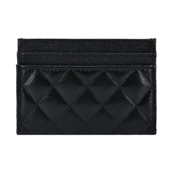 CHANEL Litchi Grain Calfskin Card Holder Women's Black-2