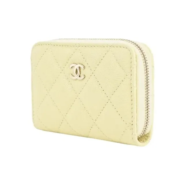 CHANEL Calfskin Combined With Lambskin Coin Purse Women's Light Yellow-1