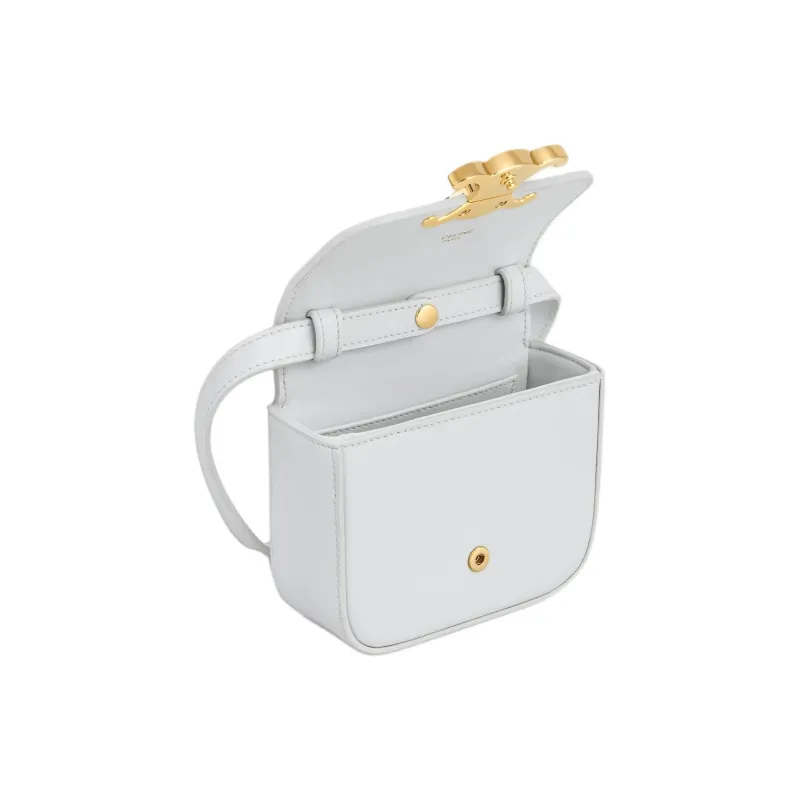 CELINE Triomphe Bright Calfskin Crossbody Bag, Shoulder Bag Mini Women's Moon White-3