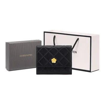 MAKEUP KITTEN Cow Leather Coin Card Holder, Clutch Wallet Women's Yellow/Black