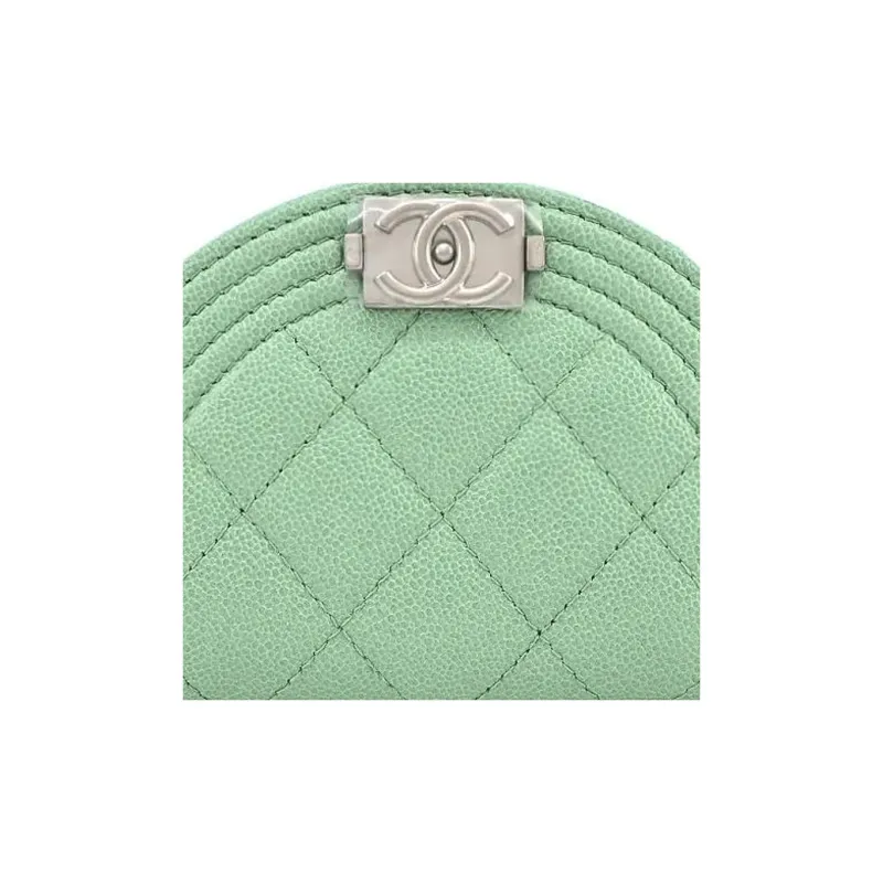 CHANEL Caviar Calfskin Coin Purse Women's Green-4