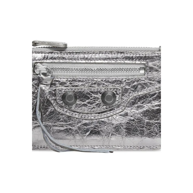 Balenciaga Le Cagole Metallic Finish Fine-Grained Sheepskin Card Clip Card Holder Women's Silver-2