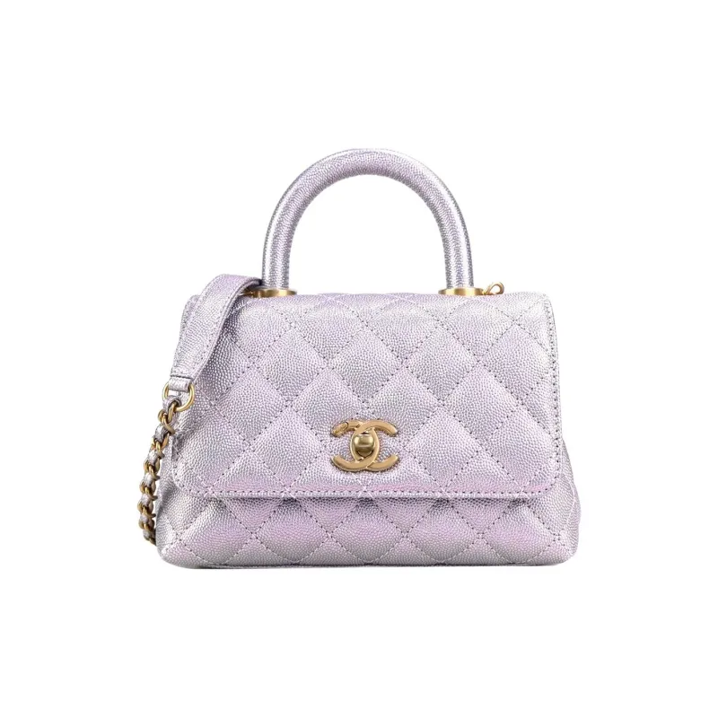 CHANEL Coco Handle Grain Embossed Caviar Calfskin Handbag, Shoulder Bag, Crossbody Bag Mini Women's Pink Purple-0