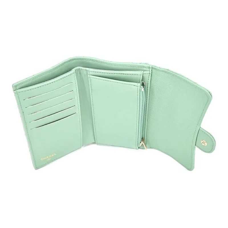 CHANEL Classic Flap CF Litchi Grain Calfskin Wallet Women's Green-3