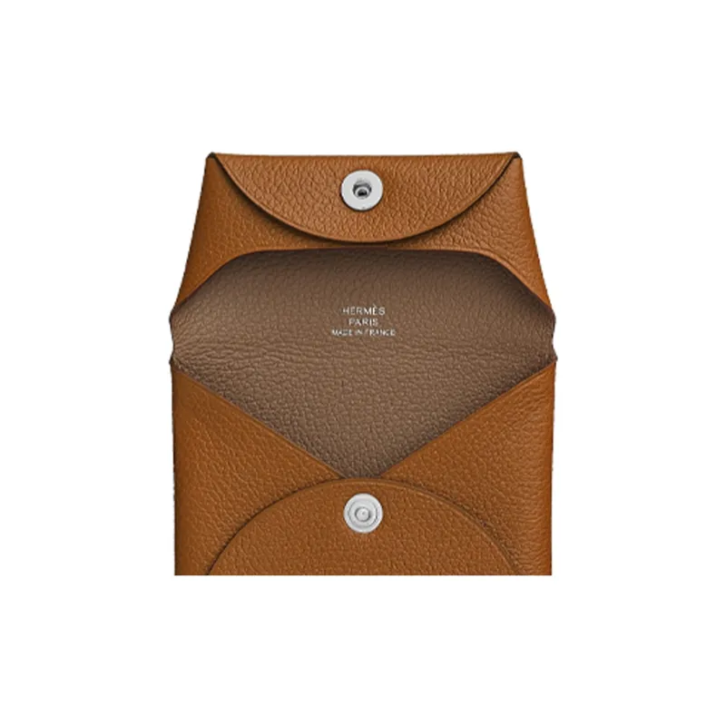 HERMES Bastia Cow Leather Wallet Women's Wiesbaden Beige-4