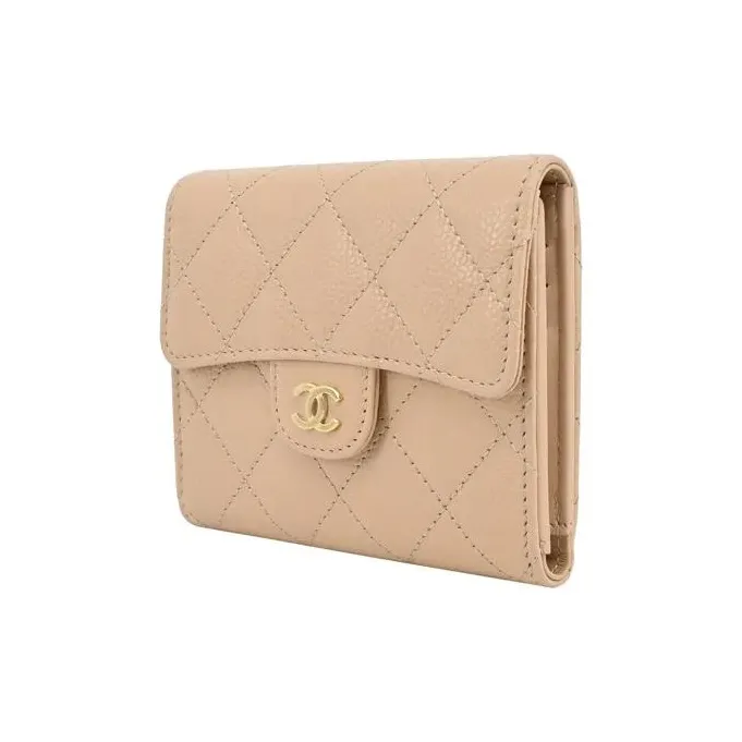 CHANEL Calfskin Wallet Women's Beige-1