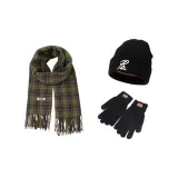 Jasper Fringe Scarf+Black Knitted Hat+Black Glove