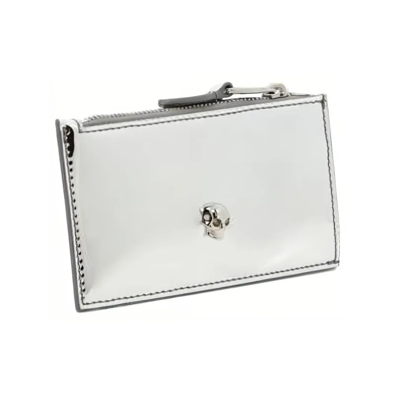 Alexander McQueen Leather Card Holder Women's Silver-1
