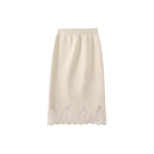 Miss Chipmunk Casual Long Skirts Women's Off White Lining With Fleece