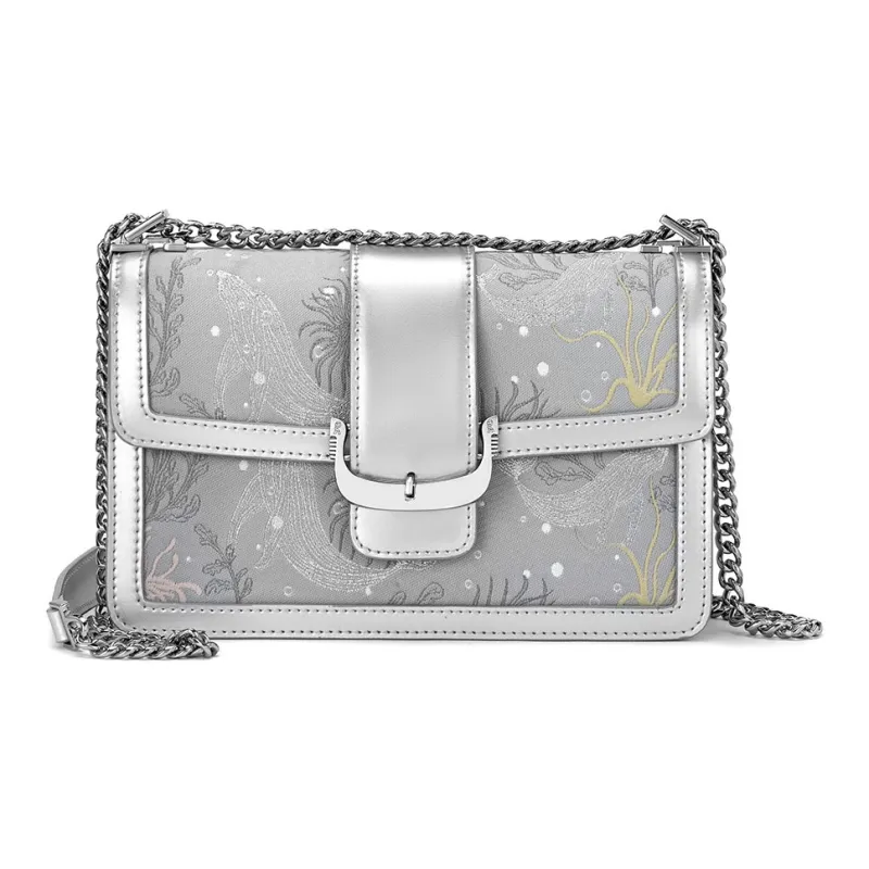 ROBERTA DI CAMERINO Cow Leather Shoulder Bag Chain Shoulder Bag Small Square Bag Women's Sea Blue/Silver Gray-5