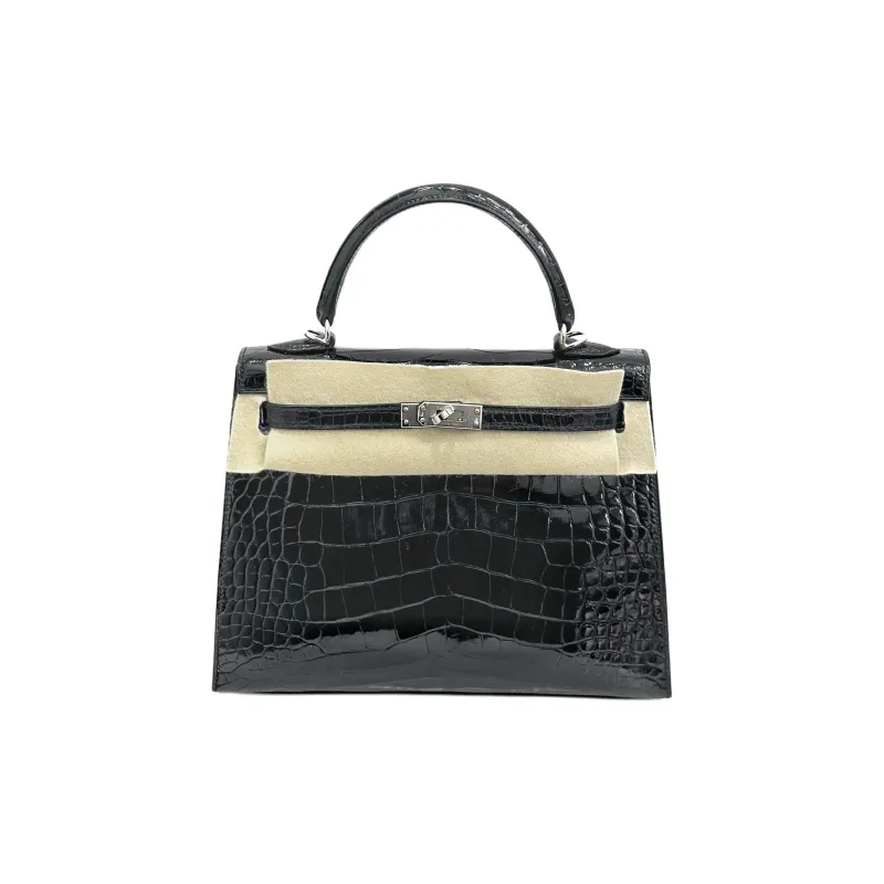 HERMES Kelly Crocodile Leather Kelly Bag Handbags Regular Women's 89 Noir Black-1