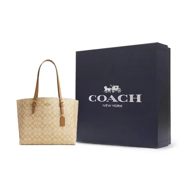 COACH Mollie Coated Canvas With Leather Tote Bag, Shopping Bag, Handbag, Shoulder Bag Tubas Women's Light Khaki-6