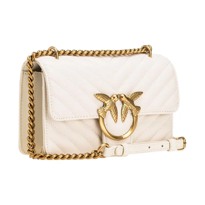 PINKO Sheepskin Swallow Bag, Shoulder Bag, Crossbody Bag Women's White-1