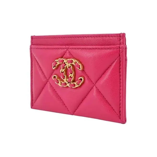 CHANEL 19Bag Lambskin Card Clip Card Holder Women's Peach Pink-1