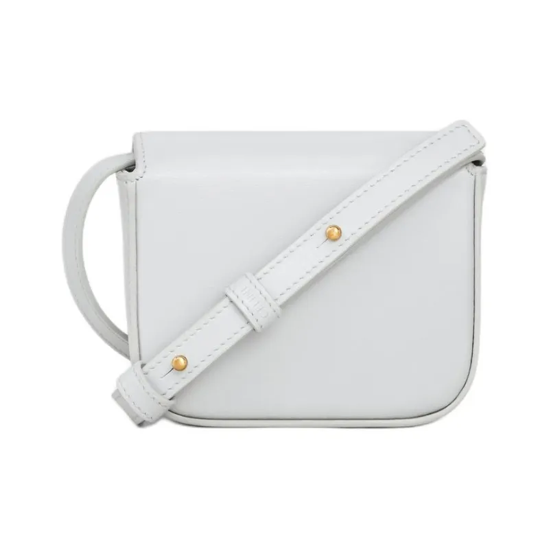 CELINE Triomphe Bright Calfskin Crossbody Bag, Shoulder Bag Mini Women's Moon White-2