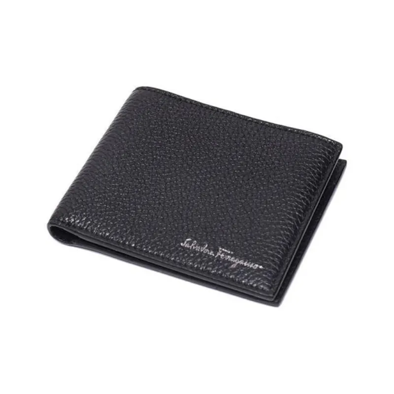FERRAGAMO Cow Leather Money Clip Coin Purses Wallets Men's Black-2